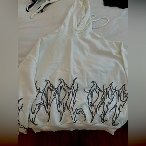 White Rhinestone Graphic Design Streetwear Hoodie